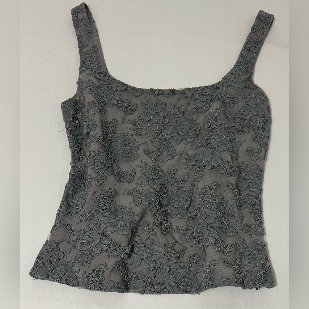 Monique Lhuillier Gray Floral Lace Corset Tank Top Silk Lined 14